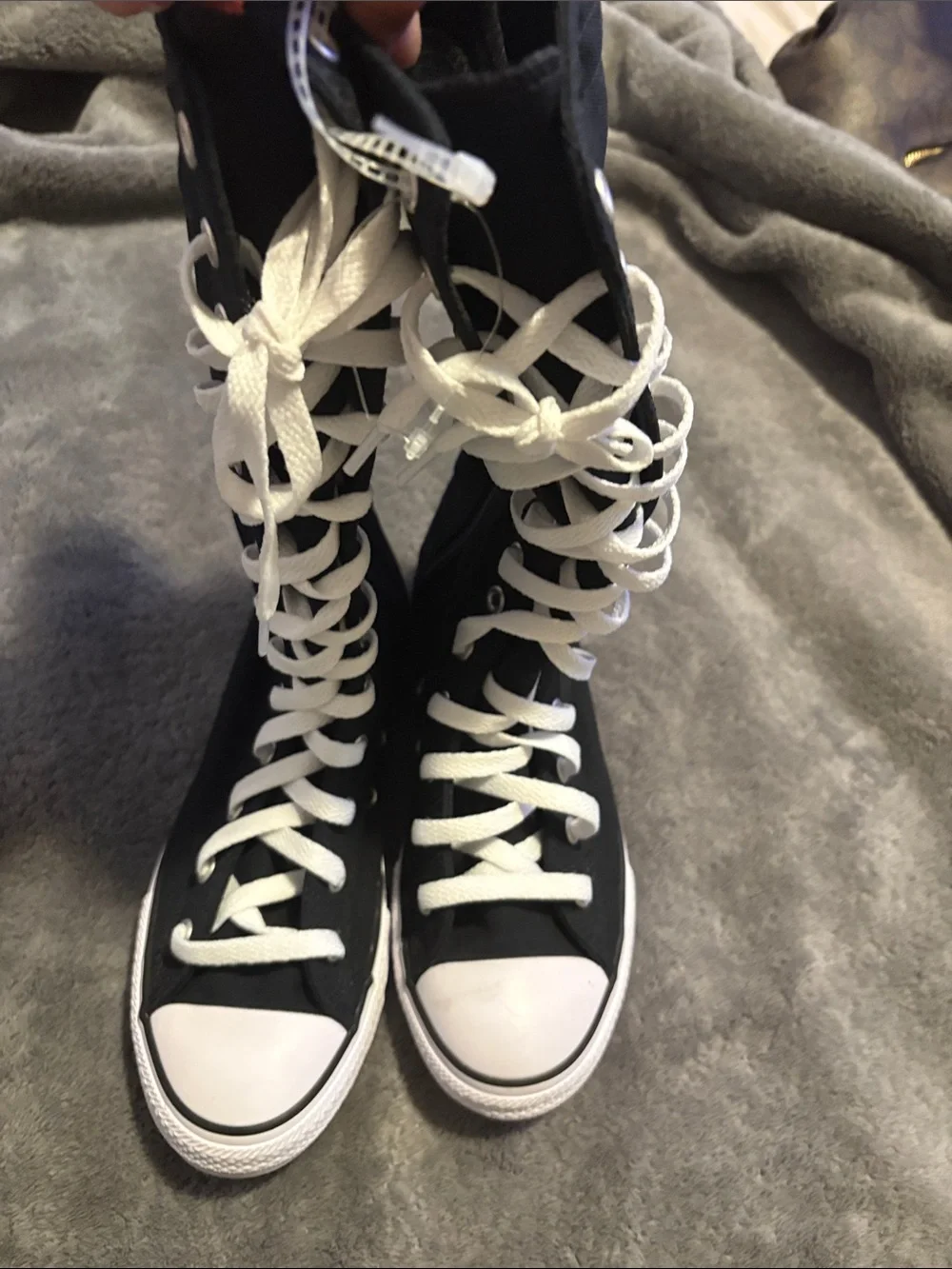Converse Black High-Top Lace-Up Canvas Knee Boots with White Trim NWOT